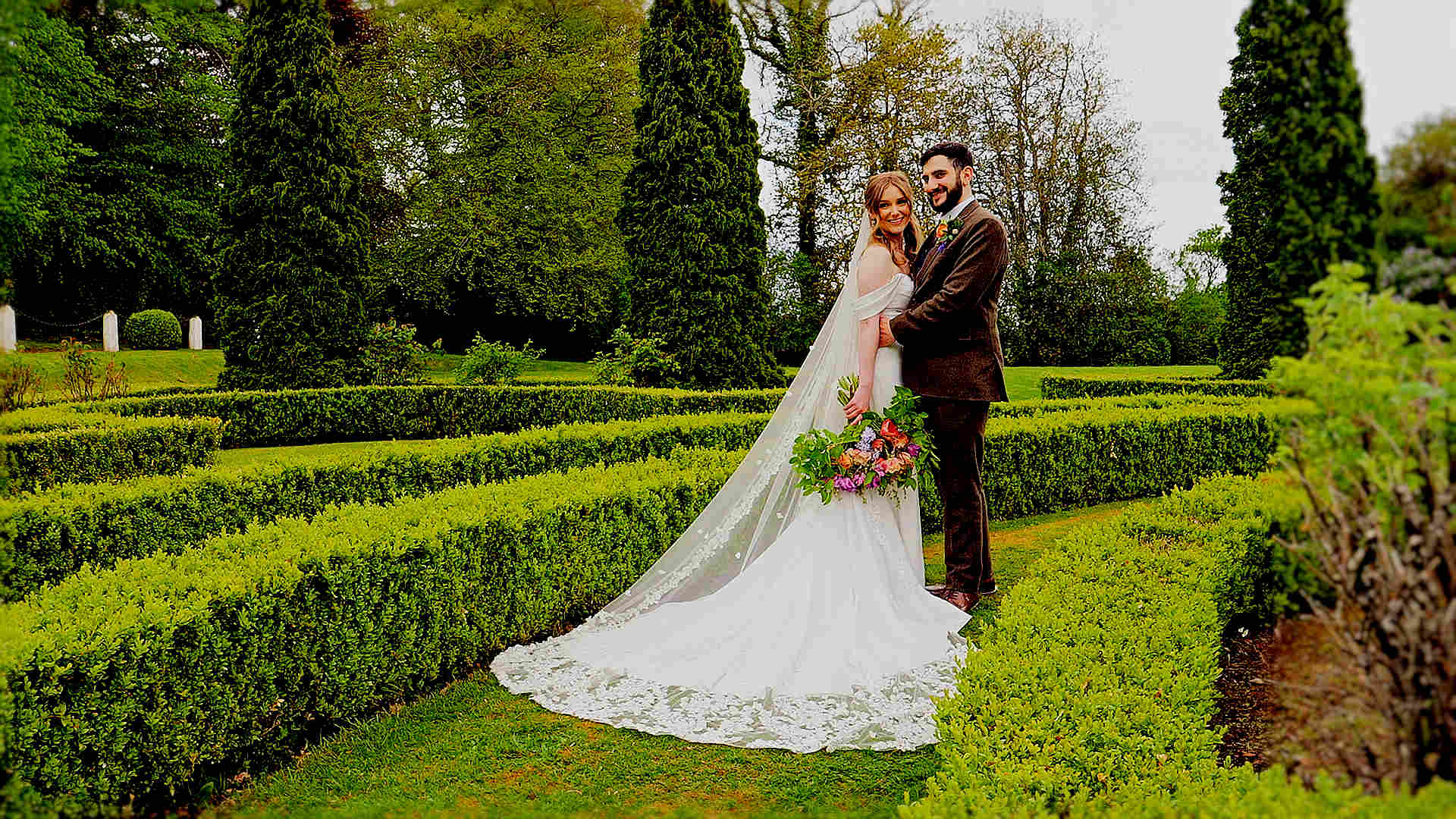 Cinematic wedding videography at Achnagairn Castle grounds featuring a romantic couple in the Scottish Highlands.